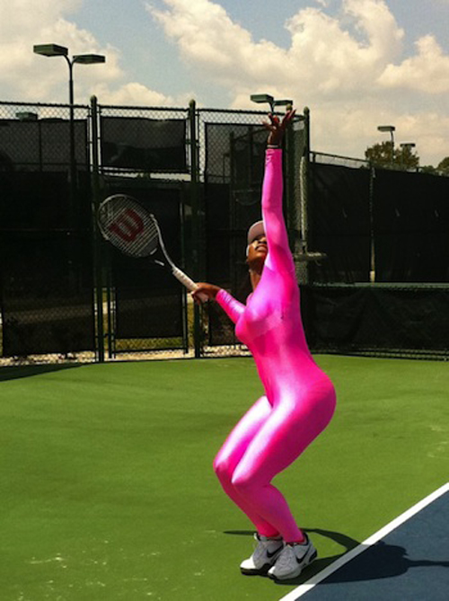 serena williams hot pink bodysuit. serena williams return pink