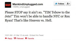 Tim Tebow NY Jets Twitter Tweet