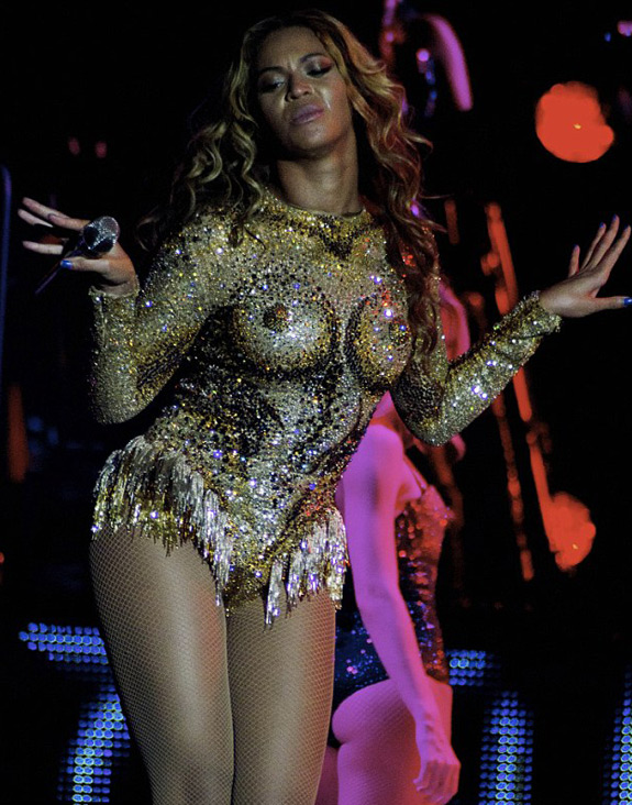 Beyonce Raunchy Sequined Bodysuit Fake Breast 