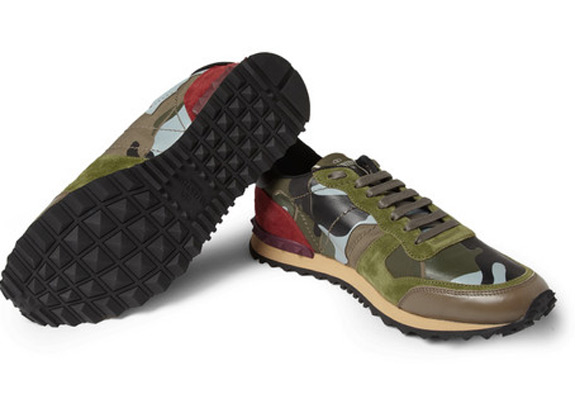 VALENTINO Camouflage Print Leather Suede Sneakers 5