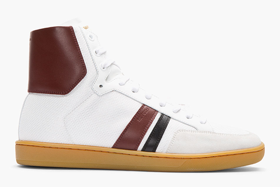 Saint Laurent Burgundy Classic Leather Trimmed High Top Sneakers
