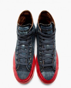 Blue Denim Contrast Sole Exposure High Top Sneakers