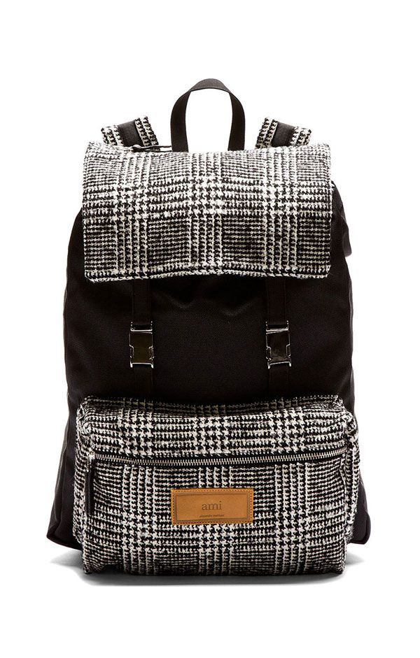 Ami Black Wool Tweed Panel Backpack