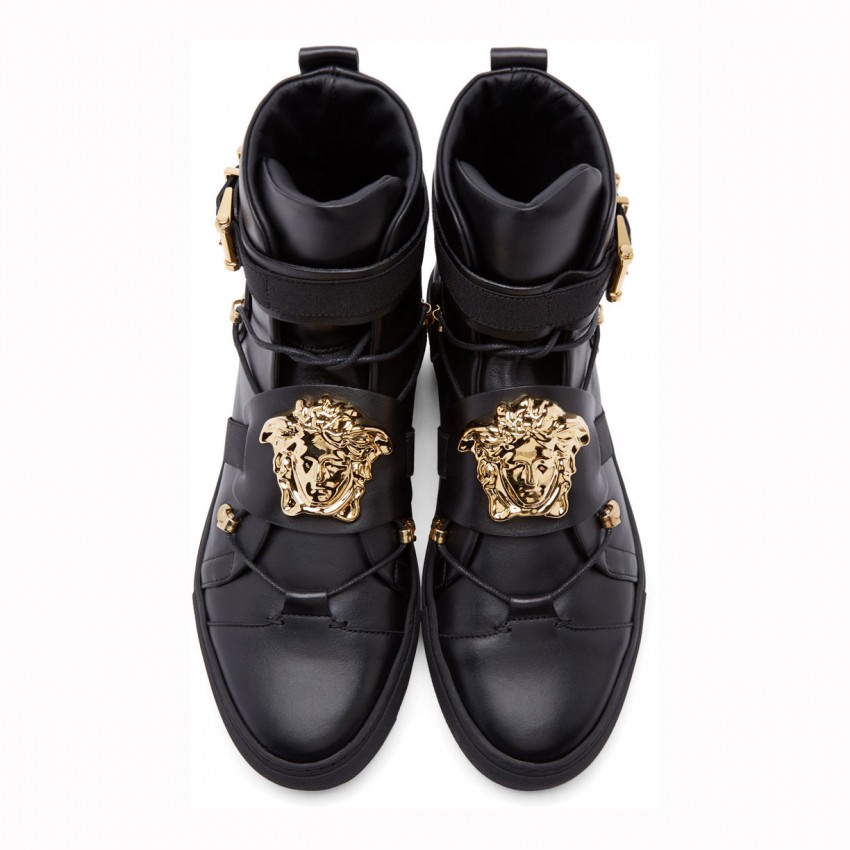 Versace Black Leather Medusa High-Top Sneakers