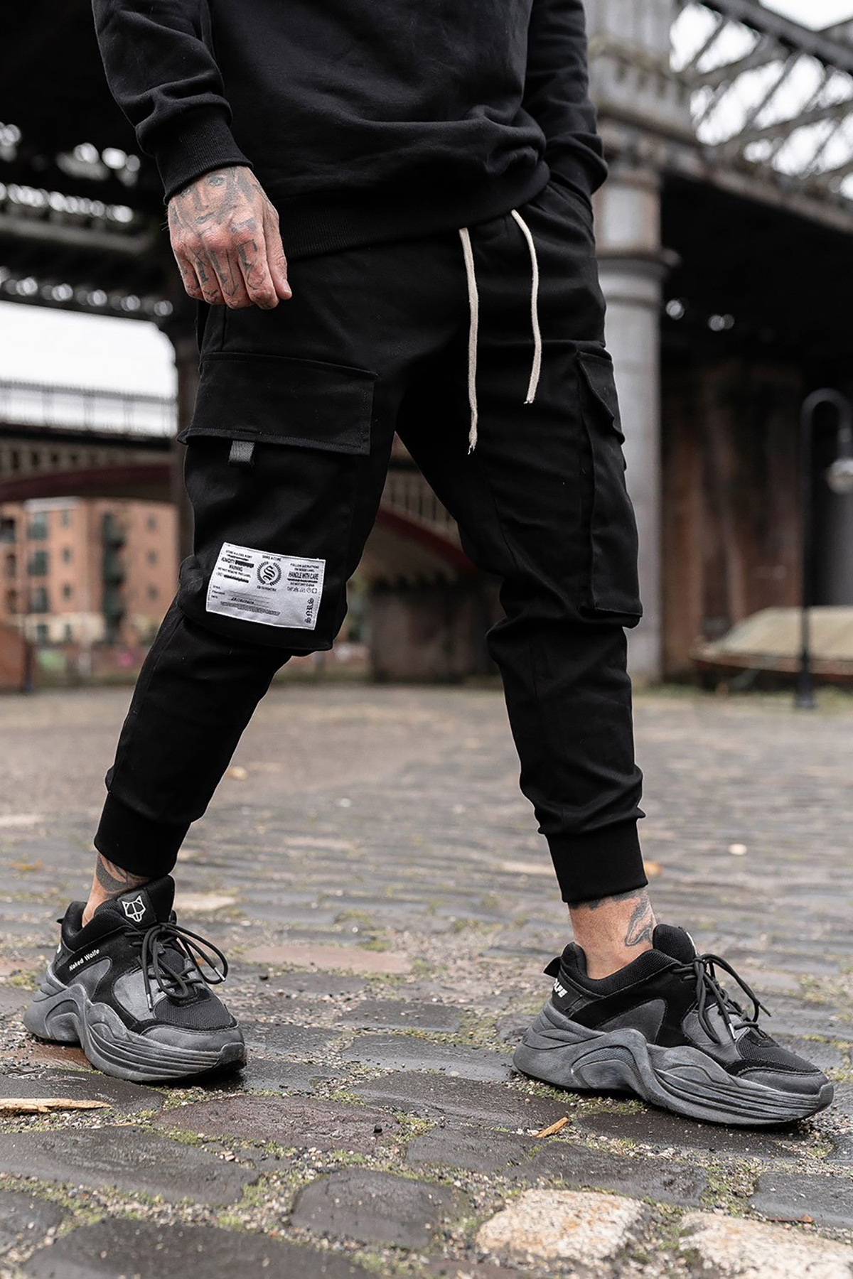 Attire Black Cargo Utility Pants